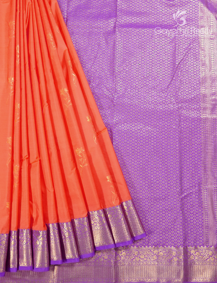 Semi Kanchipuram Silk Saree in Peach and Lavender