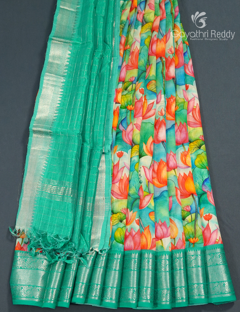 Pure Mangalagiri Langa Voni Set in Sea Green