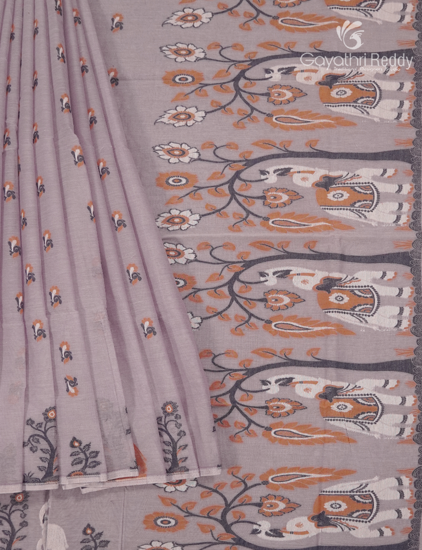 Jamdani Cotton Saree in Pastel Lavender