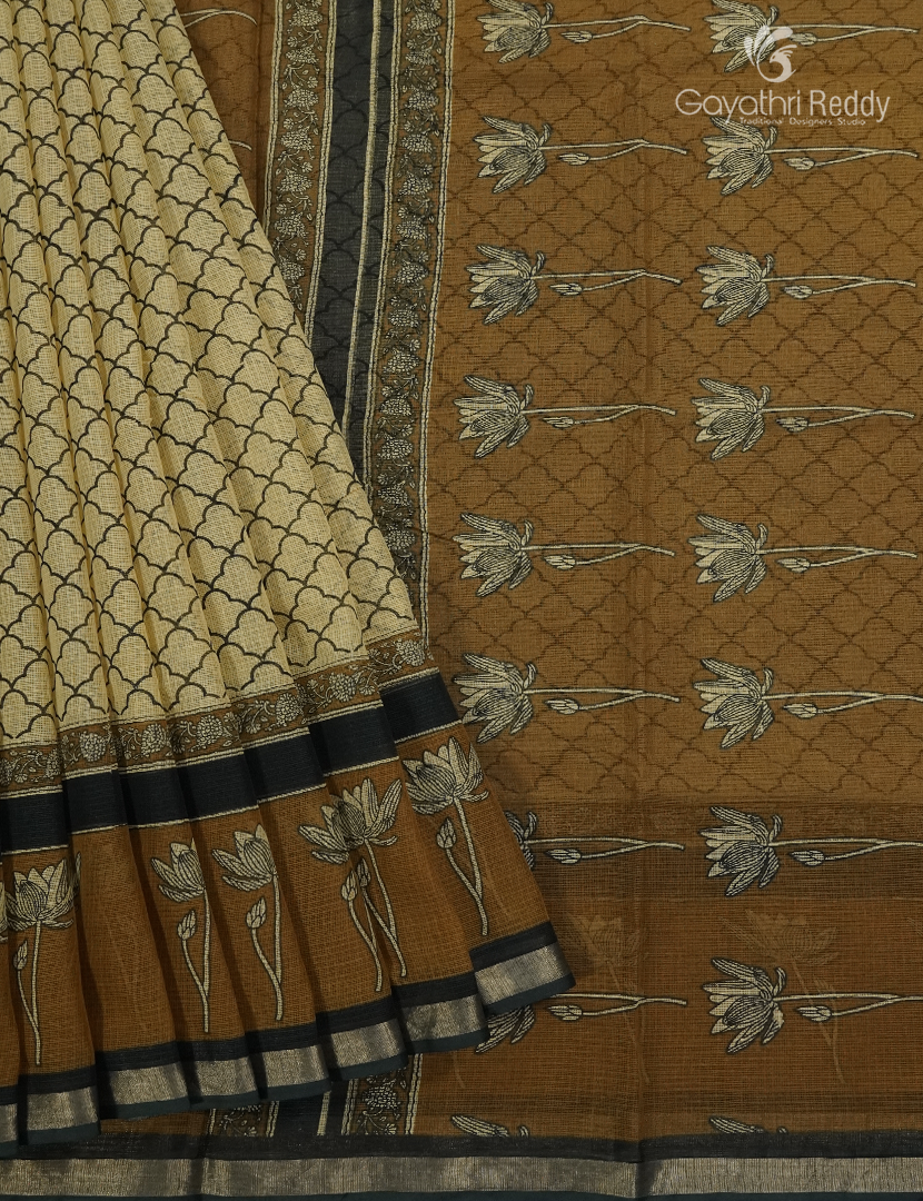 Premium Quality Cotton Kota Saree in Beige and Brown