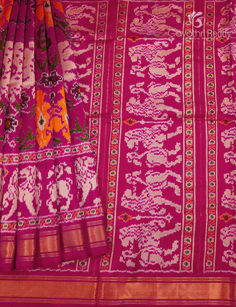 Pure Ikat Silk Saree in Pink