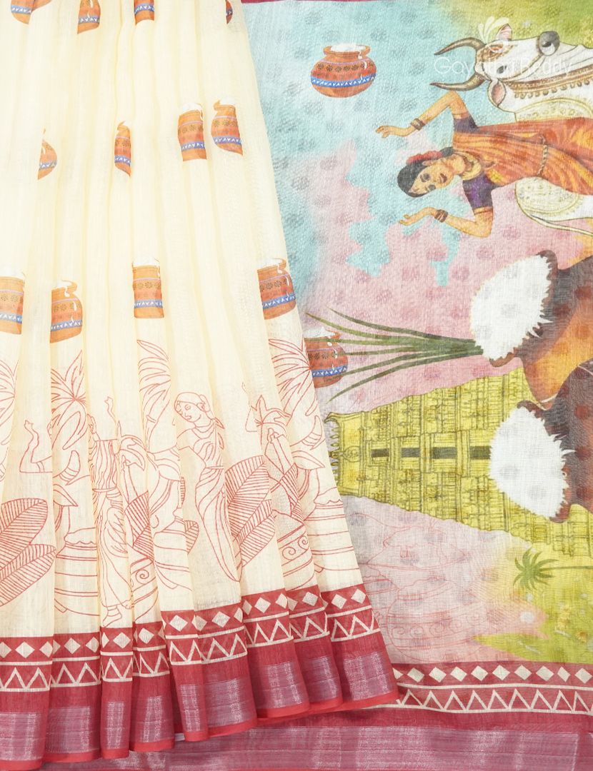Pure Linen Saree in Light Yellow