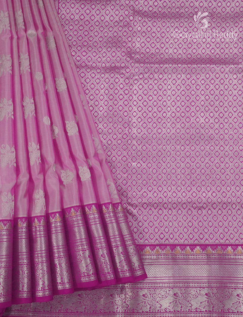Pure Venkatagiri Silk Saree in Baby Pink and Deep Pink