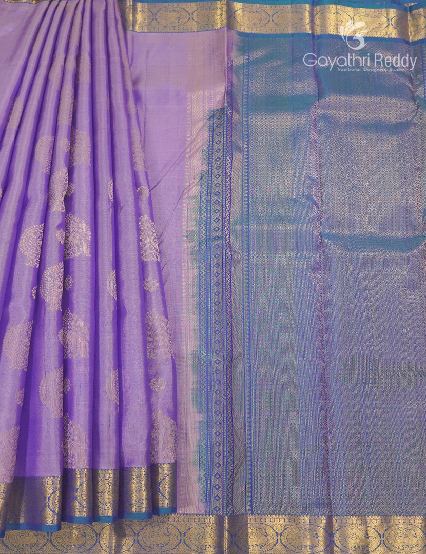 Pure Kanchipuram Silk Saree in Lavender and Blue