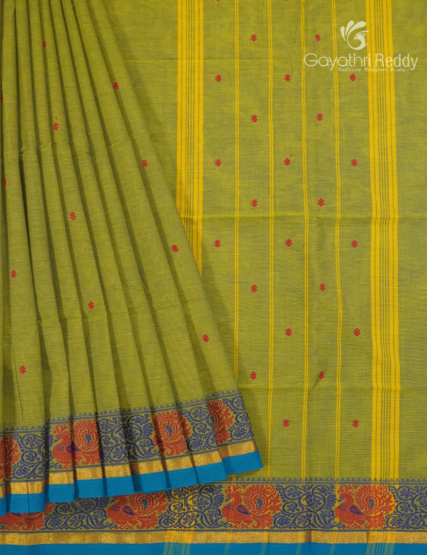 Pure Handloom Cotton Saree in Mehendi Green
