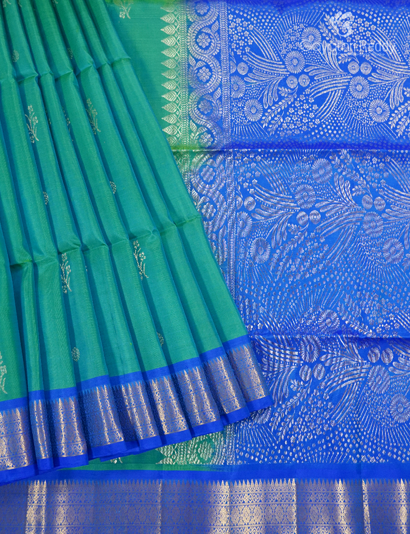 Light weight kanchipuram Silk Saree in Sea green and Cyan Blue