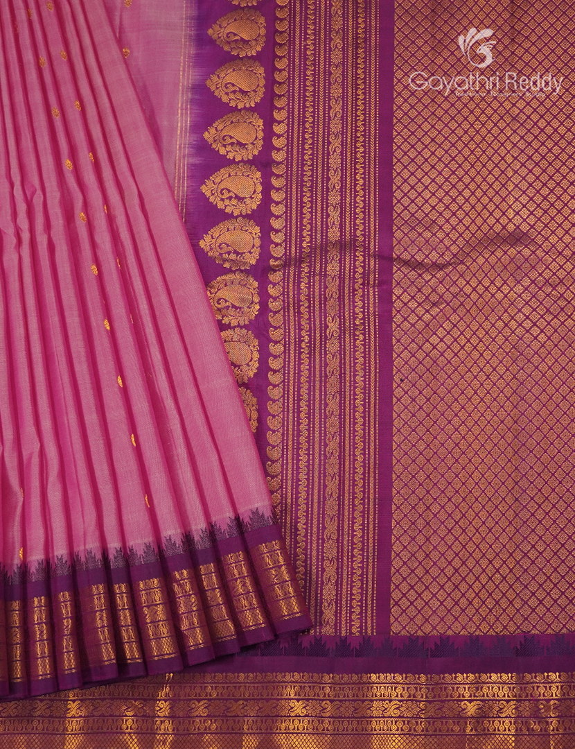 Pure Gadwal Silk Saree in Baby Pink and Deep Magenta