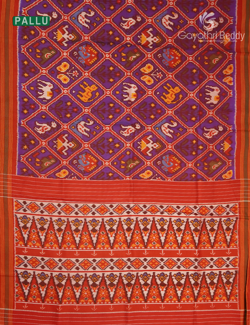 Pure Ikat Silk Saree in Deep Violet and Red