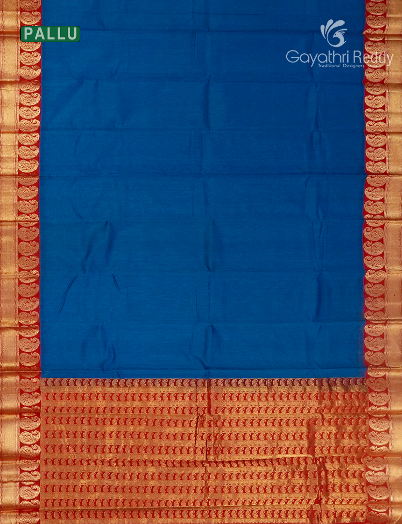 Pure Kanchi Sico Saree in Cobalt Blue and Red
