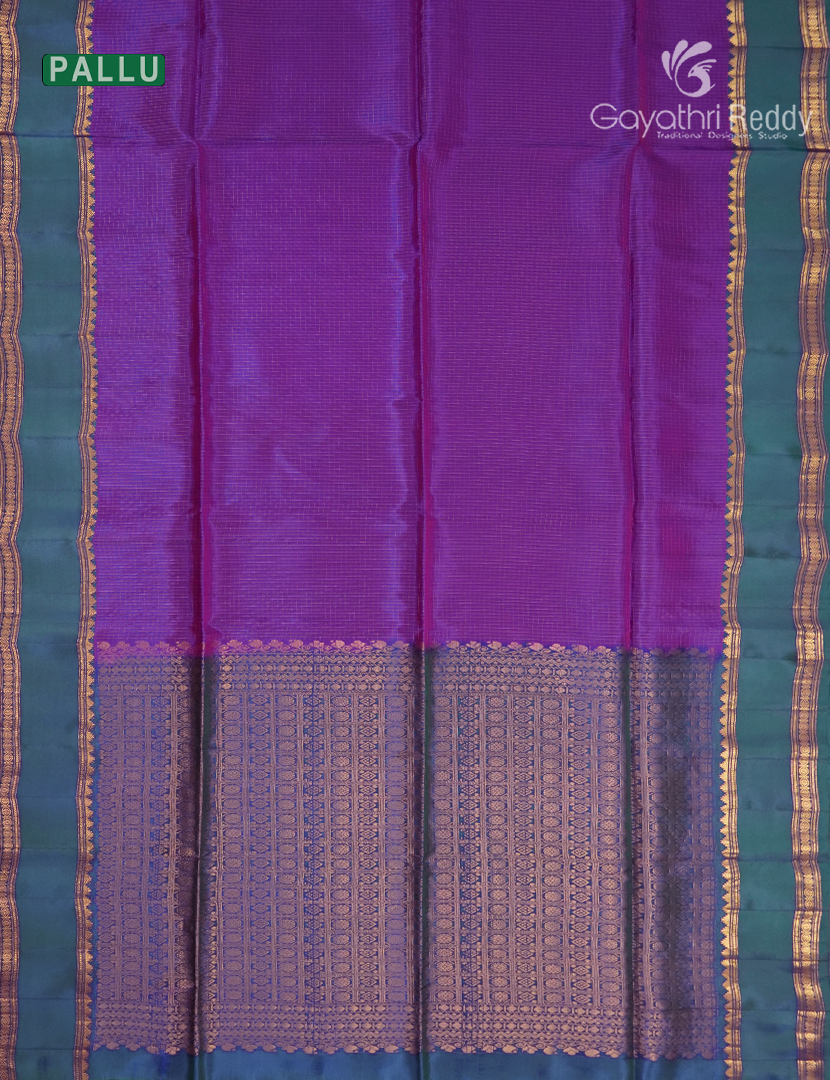 Pure  Kanchipuram Light Weight Silk Saree in Purple and Deep Peacock Blue