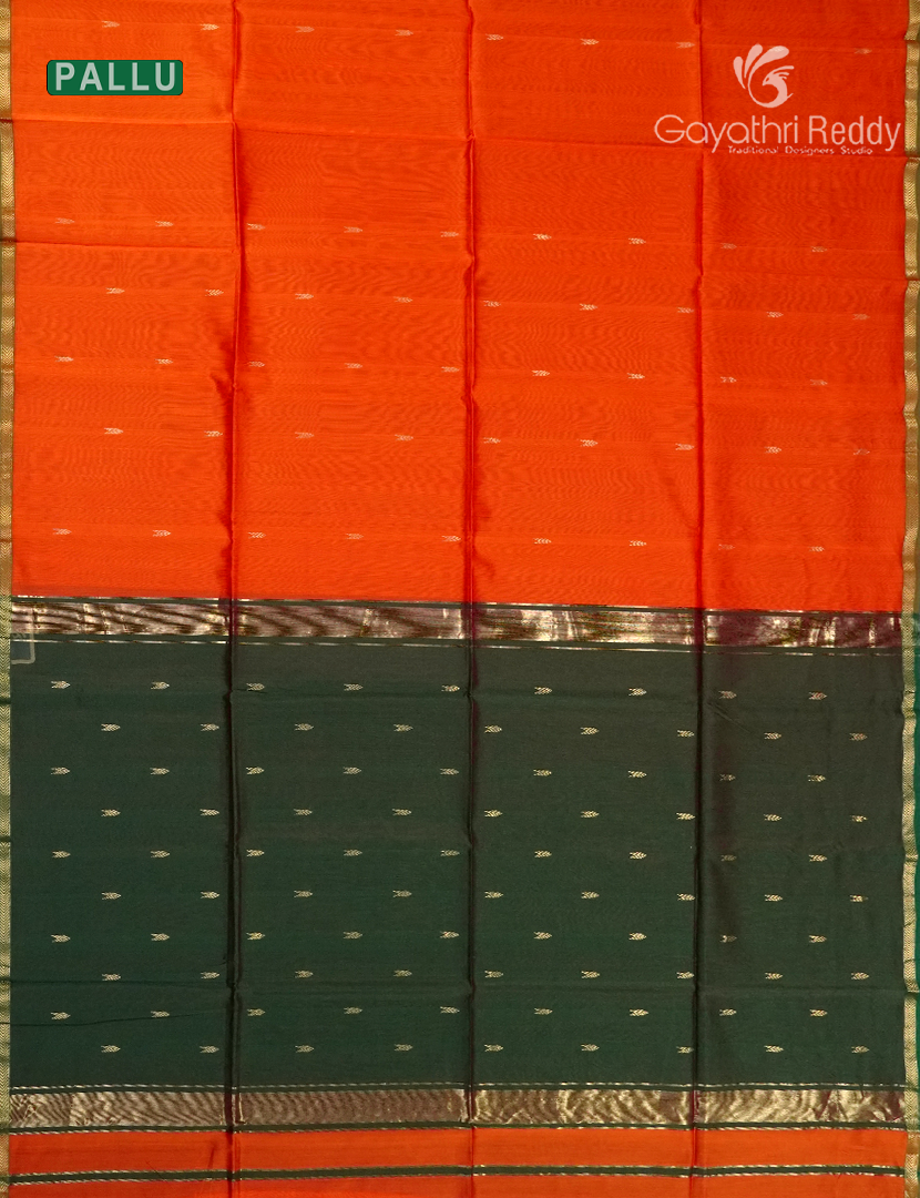 Pure Chanderi Sico Saree in Orange and Deep Olive Green