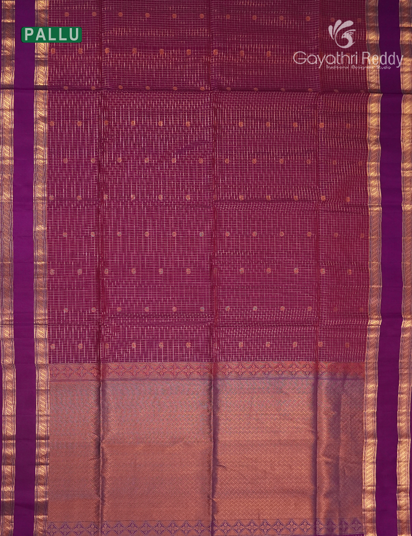 Pure Kanchipuram Vintage Silk Saree in  Deep Pink and Purple