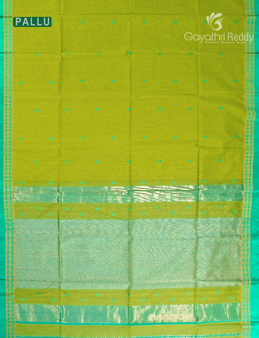 Pure Chanderi Sico Saree in Parrot Green and Sea Foam Green