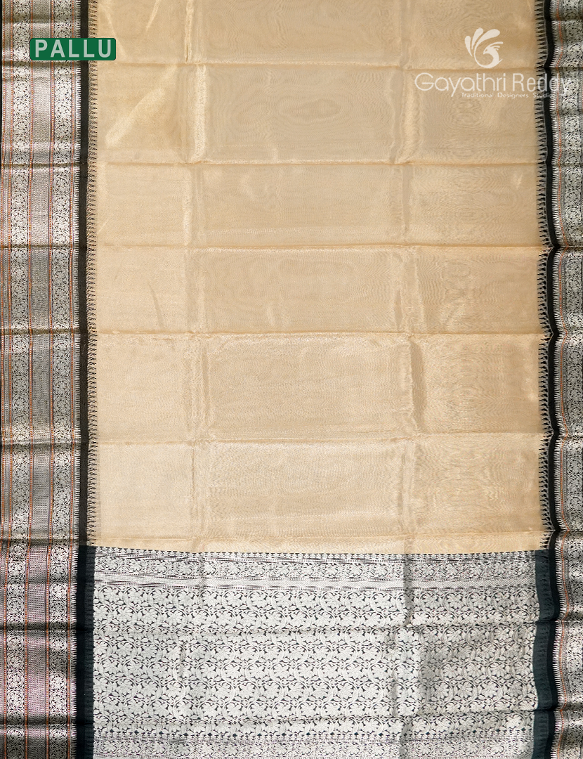 Semi Tissue Gadwal Saree in Ivory and Black