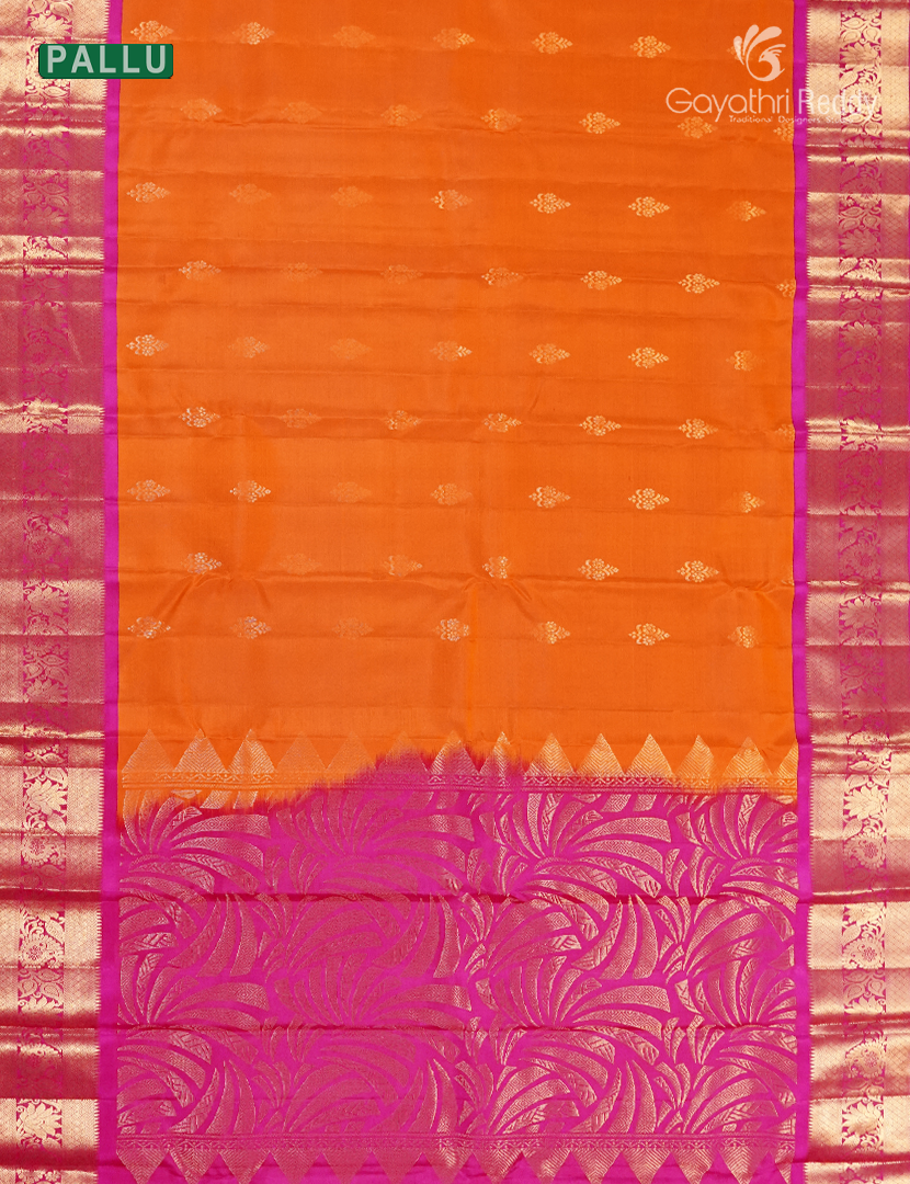 Pure Kanchipuram Silk Saree in Tangarine and Rani Pink