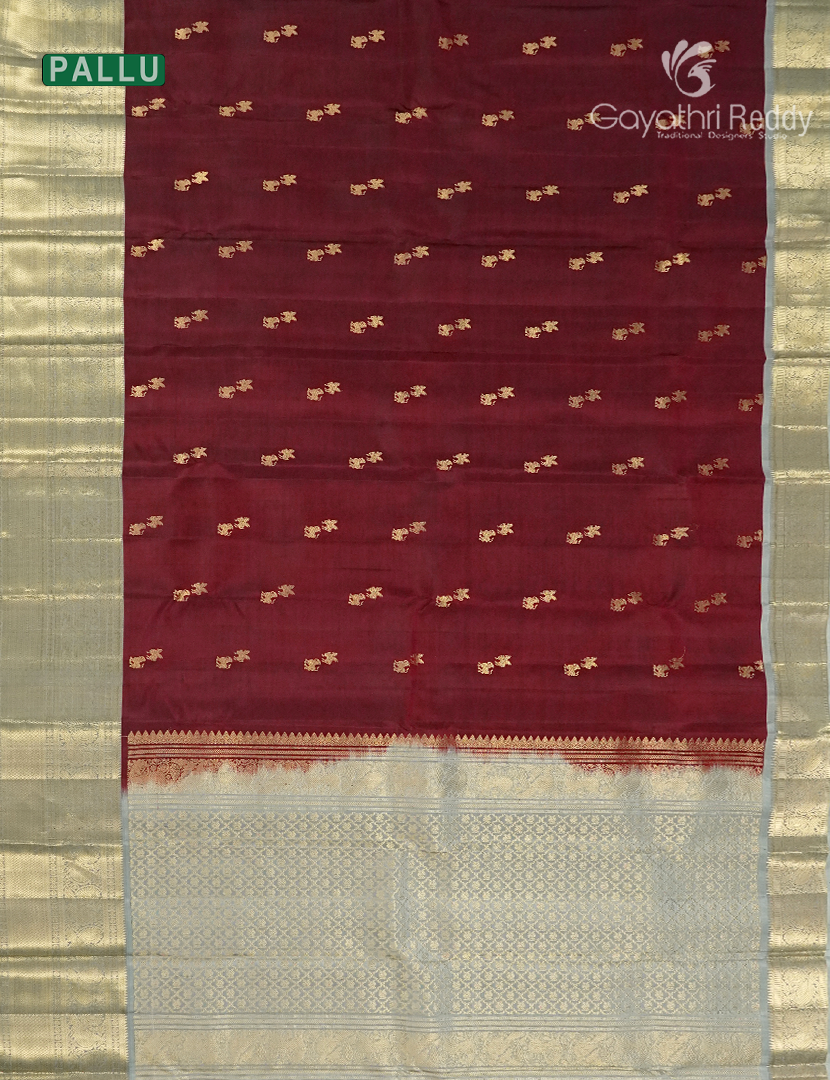 Pure Kanchipuram Silk Saree in Deep Brown and Pastel Concrete Grey  (Broad  Borders )-KP8778