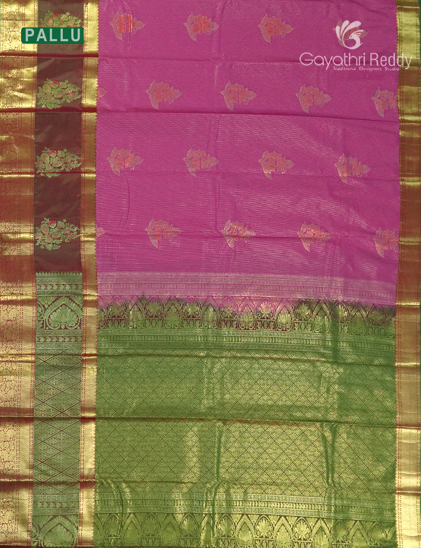 Semi Kanchipuram Silk Saree in Lotus Pink and Parrot Green