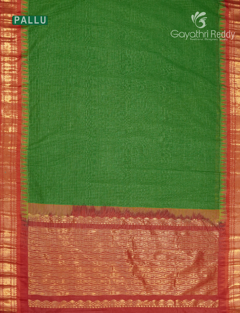 Pure Gadwal Cotton Saree in Mango Green and Red