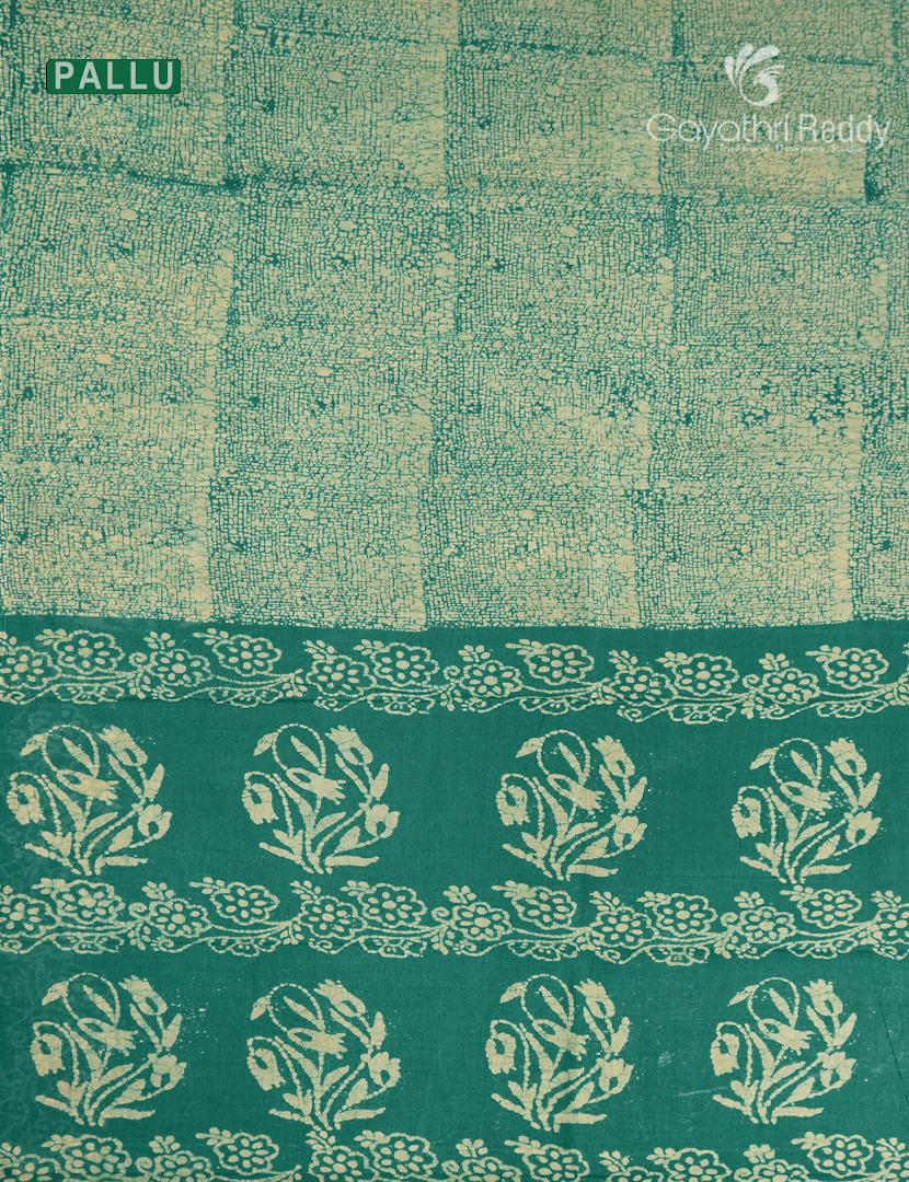 Cotton Batik Print Saree in Rama Green