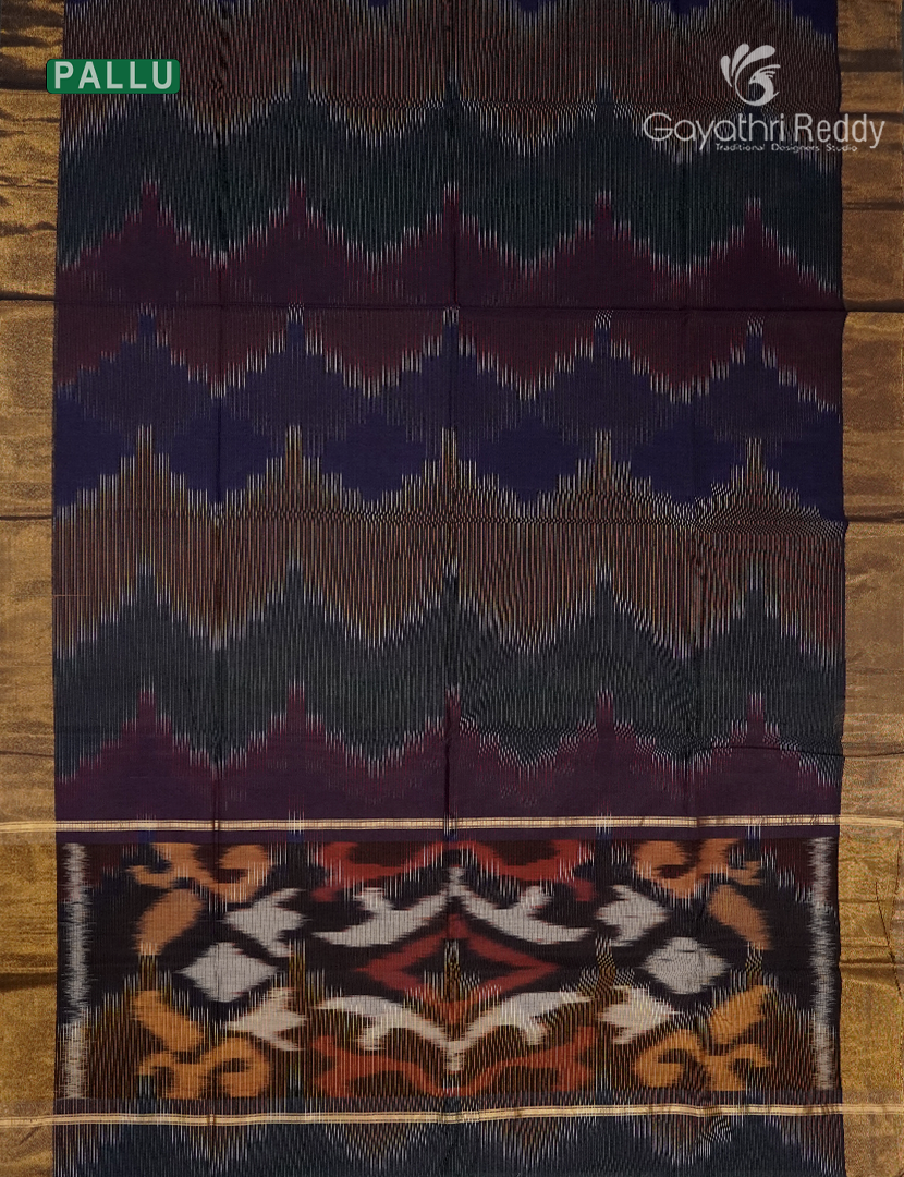 Semi Ikat Sico Saree in Navy Blue