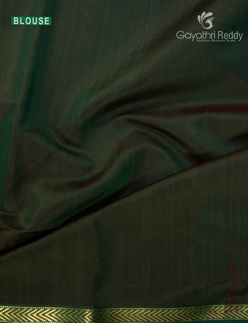 Pure Chanderi Sico Saree in Orange and Deep Olive Green