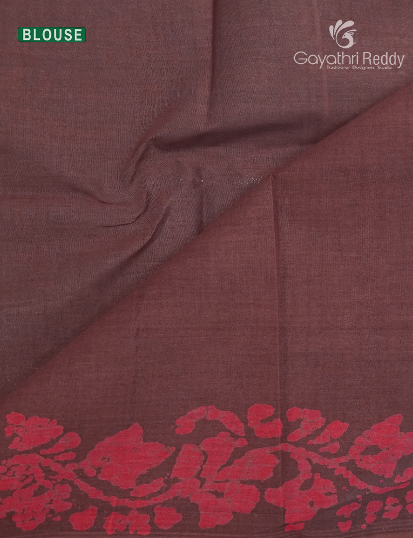 Cotton Batik Print Saree in Peach and Brown