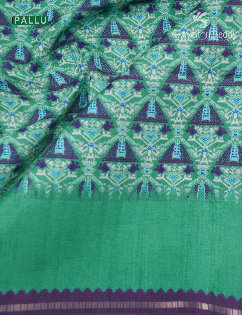 Semi Tussar Saree in Deep Purple and Sea Green
