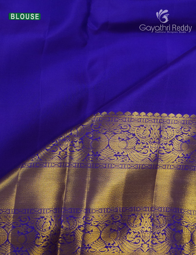 Pure Kanchipuram Silk Bridal Saree in Dual Tone of Sea Blue and Peacock Green
