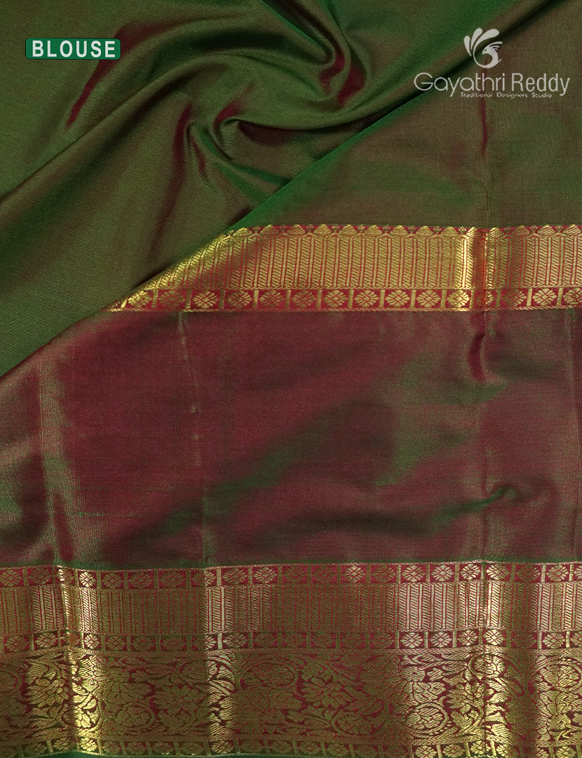 Semi Kanchipuram Silk Saree in Lotus Pink and Parrot Green