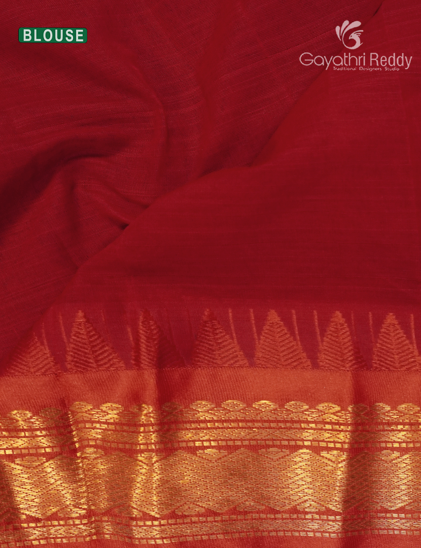Pure Gadwal Cotton Saree in Mango Green and Red