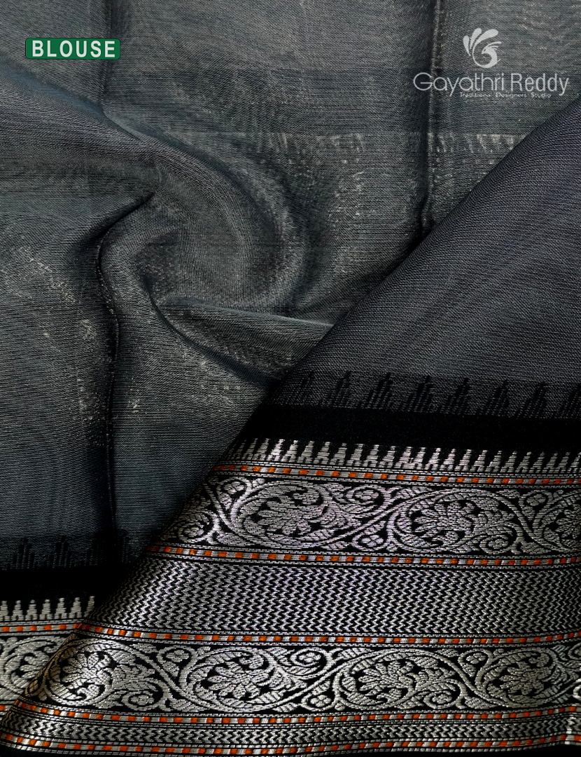 Semi Tissue Gadwal Saree in Ivory and Black
