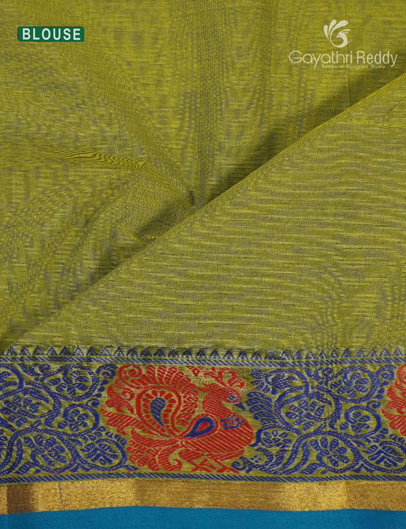 Pure Handloom Cotton Saree in Mehendi Green