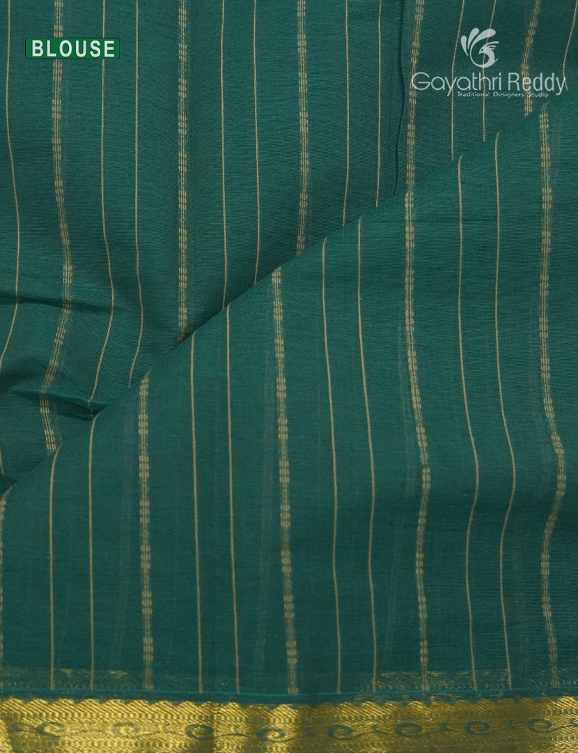 Pure Kanchi Cotton Saree in Deep Rama Green