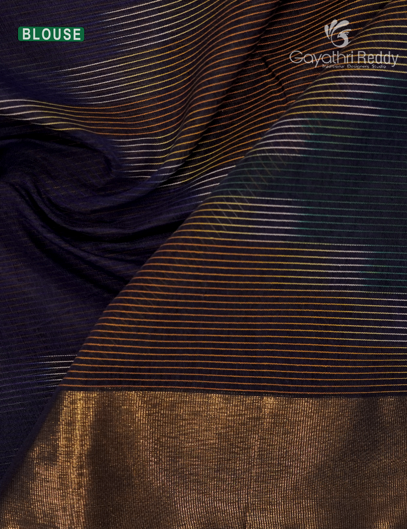 Semi Ikat Sico Saree in Navy Blue