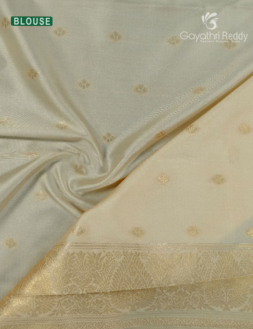 Semi Kanchipuram Art Silk Saree in Cream and Gold