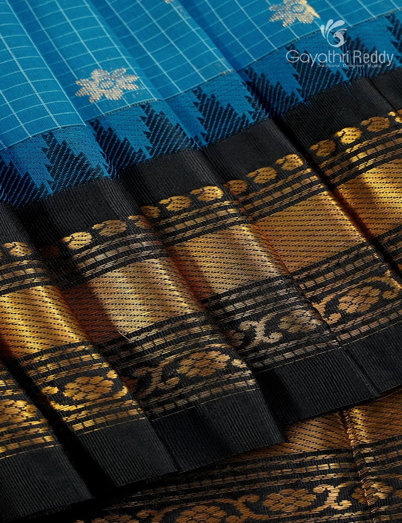 Pure Gadwal Cotton Saree in Blue and Black