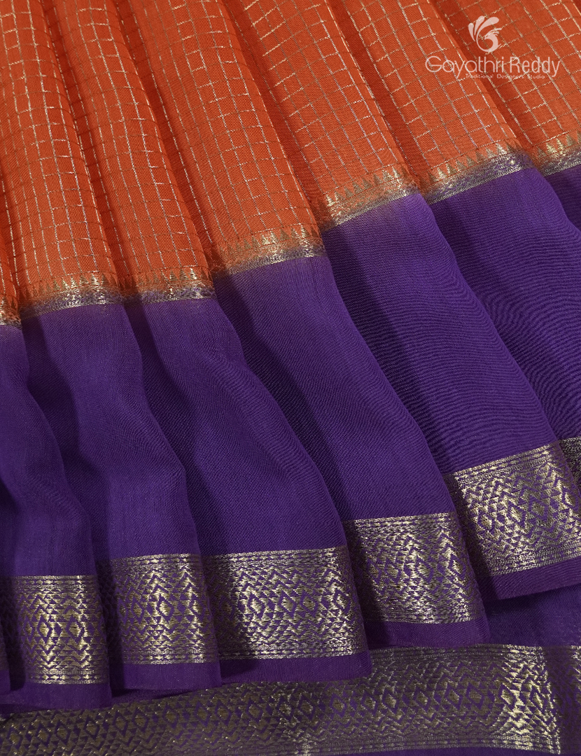 Semi Mysore Crepe Saree in Orange and Violet