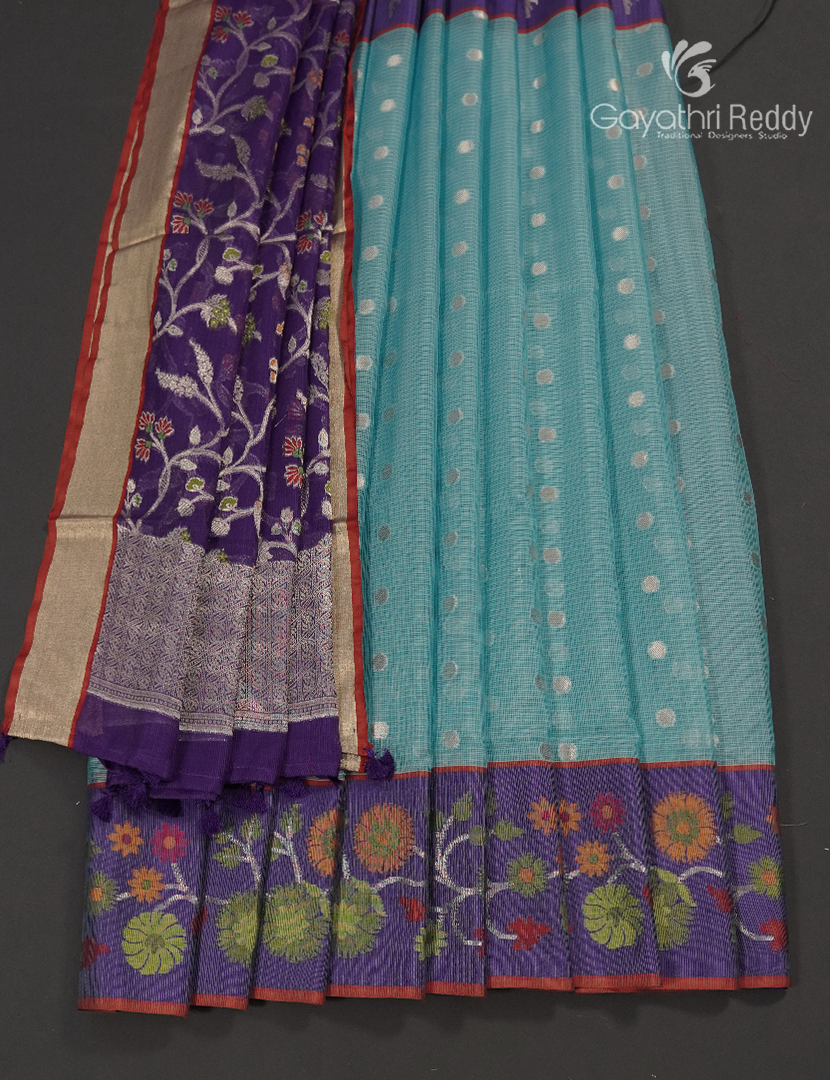 Banaras Kota Lehanga Set in Sky Blue and Purple