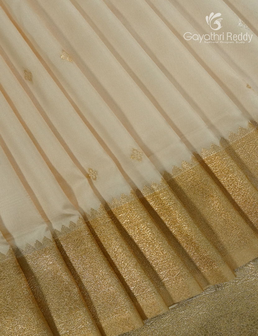 Semi Kanchipuram Art Silk Saree in Cream and Gold