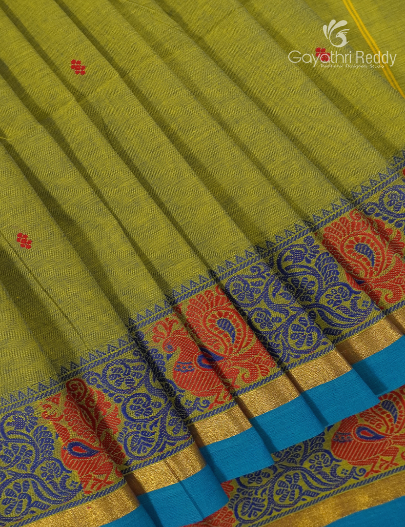 Pure Handloom Cotton Saree in Mehendi Green