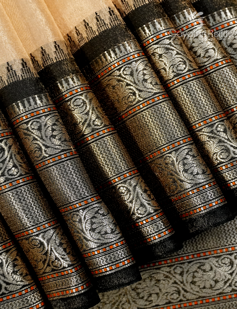 Semi Tissue Gadwal Saree in Ivory and Black