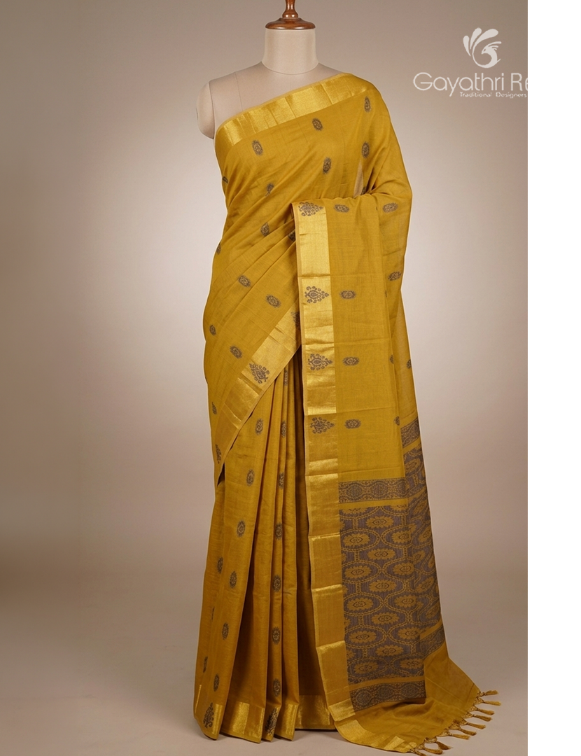 Pure Kanchi Cotton Saree in Deep Mustard