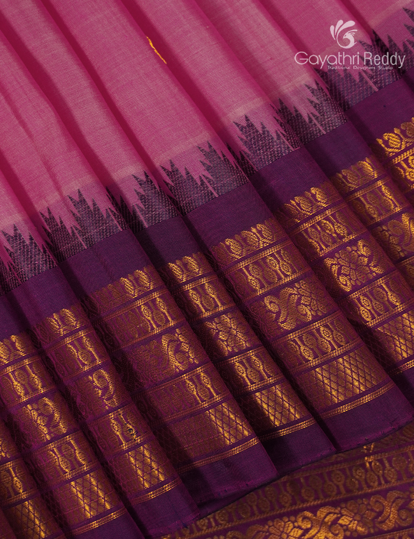 Pure Gadwal Silk Saree in Baby Pink and Deep Magenta
