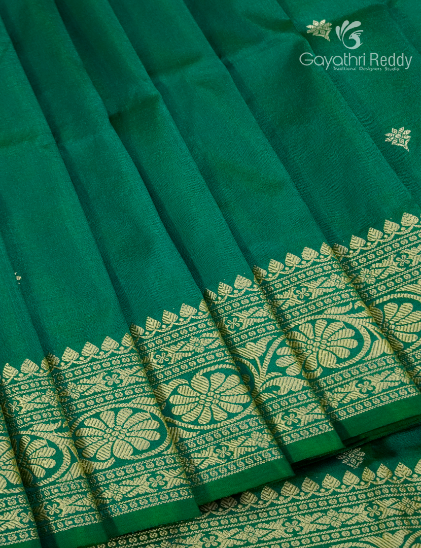 Pure Valkalam Silk Saree in Leaf Green
