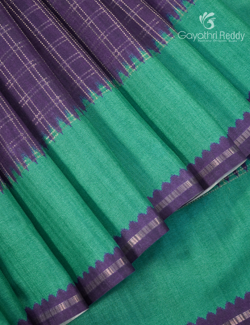 Semi Tussar Saree in Deep Purple and Sea Green