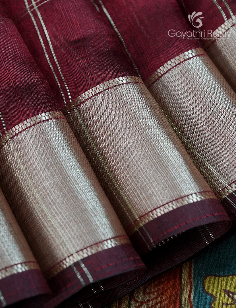 Semi Tussar Saree in Deep Maroon