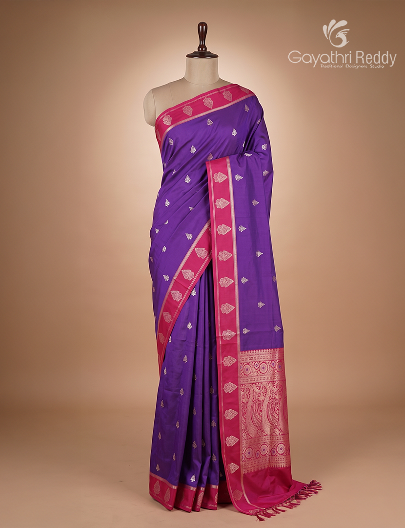 Semi Kanchipuran Silk Saree in Deep Purple and  Pink