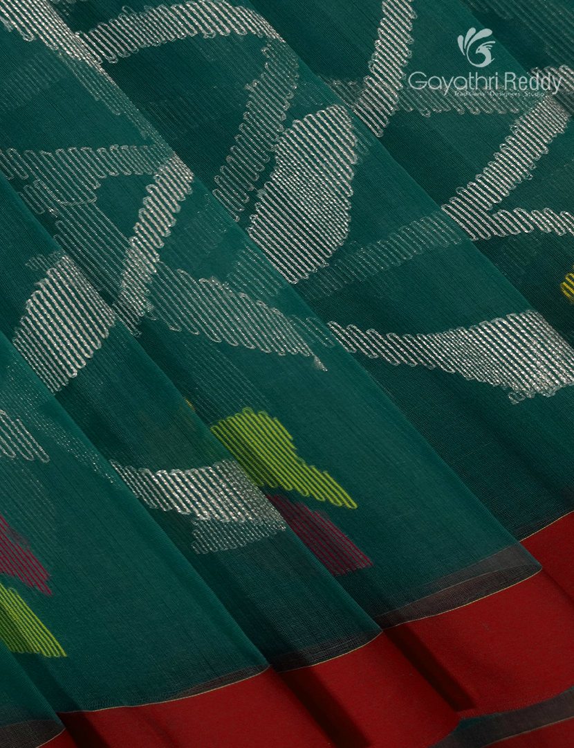Pure Jamdani Kora Saree in Rama Green