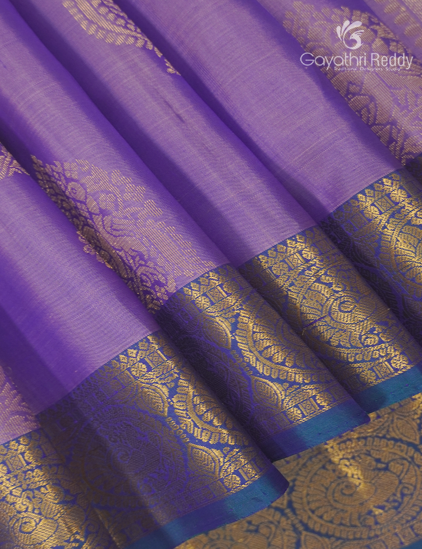 Pure Kanchipuram Silk Saree in Lavender and Blue