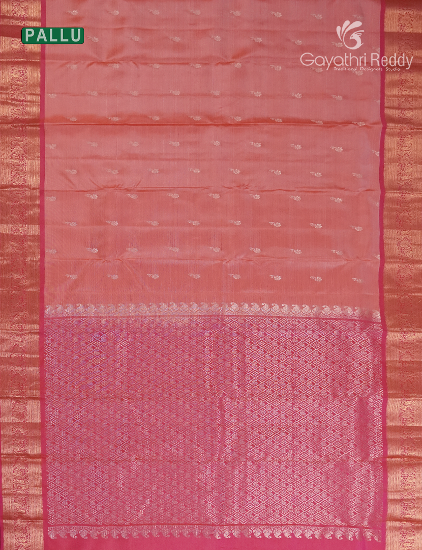 Pure Kanchipuram Silk Saree in Peach and Flamingo Pink